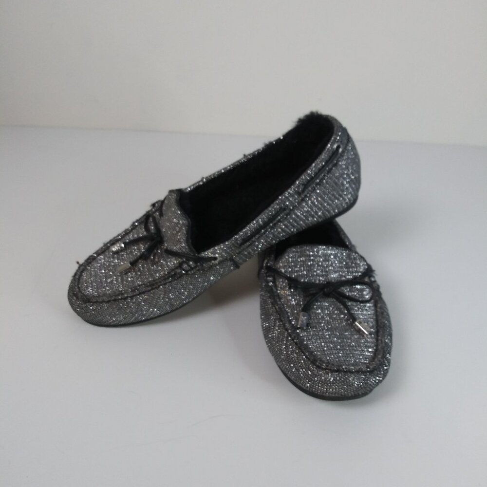 MICHAEL Michael Kors Sutton Moccasin Loafer Lamb Fur Glitter Chain Size 8